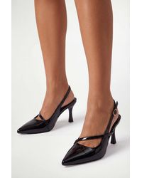 Wallis - Dia Faux Patent Leather Asymmetrical Strap Slingback Medium Heel Court Shoes - Lyst