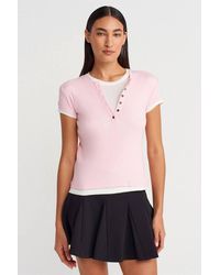 Dilvin - Cotton V-Neck Button T-Shirt - Lyst