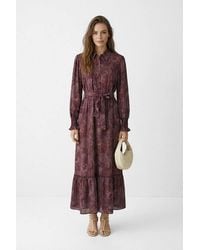 WOVCOR - Shawl Pattern Belted Long Sleeve Maxi Shirt Dress W/ Tiered Hem - Lyst