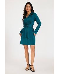 FS Collection - Wrap Tie Mini Satin Shirt Dress - Lyst