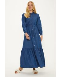 Oasis - Chambray Belted Button Through Midi Dress - Lyst