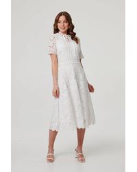 Izabel London - Lace Layer Short Sleeve Midi Dress - Lyst