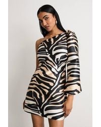 Warehouse - One Shoulder Puff Sleeve Mini Dress - Lyst