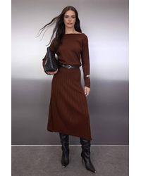 WOVCOR - Off-Shoulder Ribbed Knit Belted Maxi Dress - Lyst