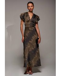 Jolie Moi - Ruffle Sleeve Print Satin Maxi Dress - Lyst