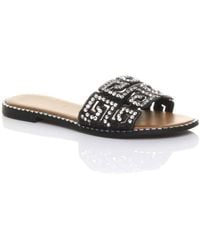 AJVANI - Flat Diamante Mule Sandals Flip Flops Sliders - Lyst