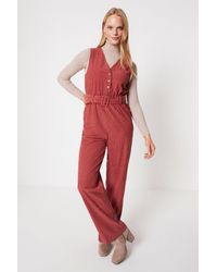 Oasis - Cord Sleeveless Button Through Belted Jumpsuit - Lyst