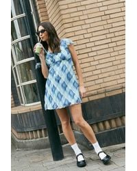 Nasty Gal - Crinkle Chiffon Flannel Tie Front Fluted Sleeve Mini Dress - Lyst