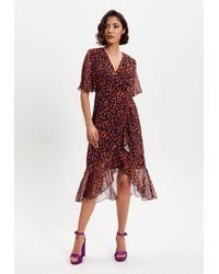 Liquorish - Animal Print Organza Double Breasted Midi Dress - Lyst