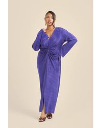 FASHION-SZN - Curve Twist Front Flare Sleeve Plisse Midaxi Dress - Lyst