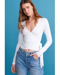 Dilvin - Crop Wrap Blouse With Tie Detail - Lyst