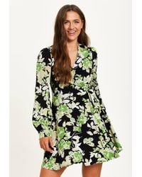Liquorish - Floral Print Mini Wrap Dress W/ Long Sleeves - Lyst