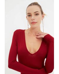 WOVCOR - Deep V-Neck Long Sleeve Knit Bodysuit - Lyst