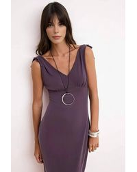 WOVCOR - V Neck Bodycon Midi Dress W/ Hardware Detail & Draped Fit - Lyst