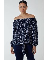 Blue Vanilla - Shoulder Print Top W/ Tie - Lyst