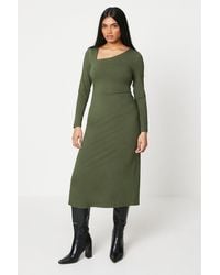 Oasis - Petite Plain Asymetric Neck Long Sleeve Jersey Dress - Lyst