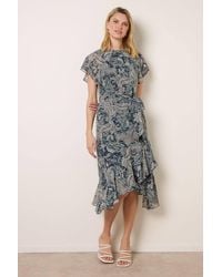 Blue Vanilla - Elasticated Waist Short Sleeve Zip Round Neck Midi Dress - Lyst