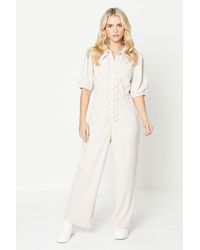 Oasis - Petite Cord Scallop Edge Collared Jumpsuit - Lyst