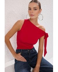 WOVCOR - Asymmetric One Shoulder Jersey Top W/ Tie Detail - Lyst