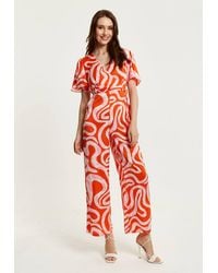 Liquorish - Abstract Print Jumpsuit W/ Short Sleeves - Lyst