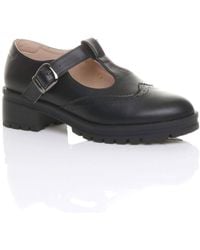 AJVANI - Mid Heel Chunky Brogues Buckled T-Bar Mary Janes - Lyst