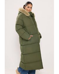 Yours - Faux Fur Trim Padded Puffer Coat - Lyst
