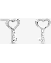 Simply Silver - Sterling Plated Polished Heart Key Stud Earrings - Lyst
