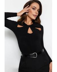 WOVCOR - Cut-Out Detail Long Sleeve Stretch Knit Bodysuit - Lyst