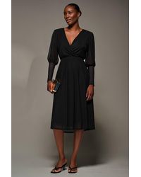 Jolie Moi - Mesh Long Puff Sleeve Wrap Midi Dress - Lyst