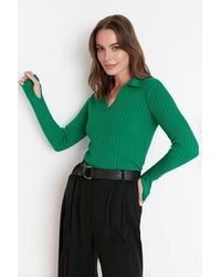 WOVCOR - Polo Neck Knit Sweater W/ Finger Detail - Lyst