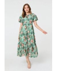 Izabel London - Tropical Print Frill Tiered Midi Dress - Lyst