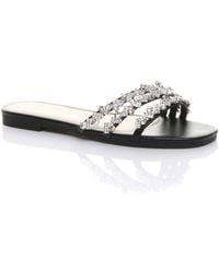 AJVANI - Flat Diamante Sandals Flip Flops Sliders - Lyst