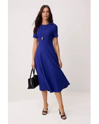 WOVCOR - Round Neck Short Sleeve Fit & Flare Midi Dress - Lyst