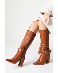 Oasis - Jodie Block Heel Buckle Detail Pointed Knee High Boots - Lyst