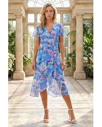 Roman - Floral Frill Detail Wrap Dress - Lyst