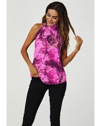 FS Collection - Marble Print Halter Neck Tie Back Top - Lyst