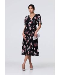 Izabel London - Floral Sheer 1/2 Sleeve Midi Wrap Dress - Lyst