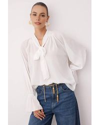 WOVCOR - Unlined Woven Party Blouse W/ Neck Tie Detail - Lyst