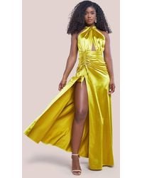 Goddiva - Halter Neck Front Split Satin Maxi Dress - Lyst