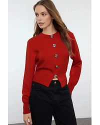 WOVCOR - Knit Cardigan W/ Rose Button Detail - Lyst