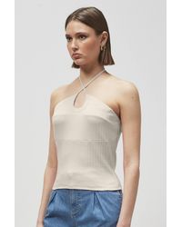 Enorsia - Halter Neck Ribbed Cami Vest Top - Lyst
