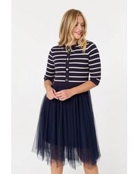 Izabel London - Striped Knit Mesh Hanky Hem Midi Dress - Lyst