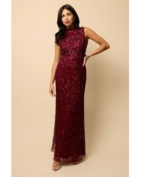 Little Mistress - High Neck Open Back Embellished Maxi Dress - Lyst