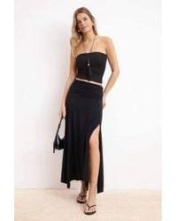 WOVCOR - High Split Draped Waist Maxi Skirt W/ Fluid Fit - Lyst
