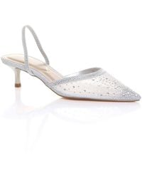 AJVANI - Low Mid Kitten Heel Diamante Mesh Pointed Toe Slingback Mules - Lyst