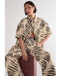 Nasty Gal - Tiger Print Short Sleeve Denim Shirt - Lyst