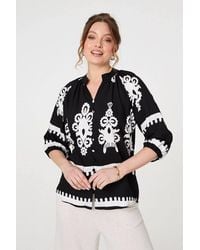 Izabel London - Ikat Print 3/4 Sleeve Relaxed Blouse - Lyst