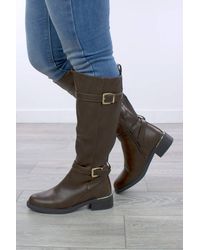 AJVANI - Buckle Knee High Riding Biker Boots - Lyst