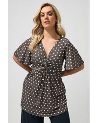 Yours - Polka Dot Knot Front Top - Lyst