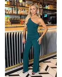 AX Paris - Dark One Shoulder Draped Waist Jumpsuit - Lyst